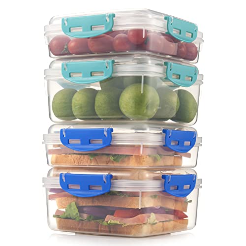 4 PCS Sandwich Containers 100% Airtight BPA-Free Microwave Dishwasher Safe | Kitchen Food Storage Containers with Upgraded Snaps lids, 2 Heightened Food Containers for Lunch Boxes and 2 Normal Version
