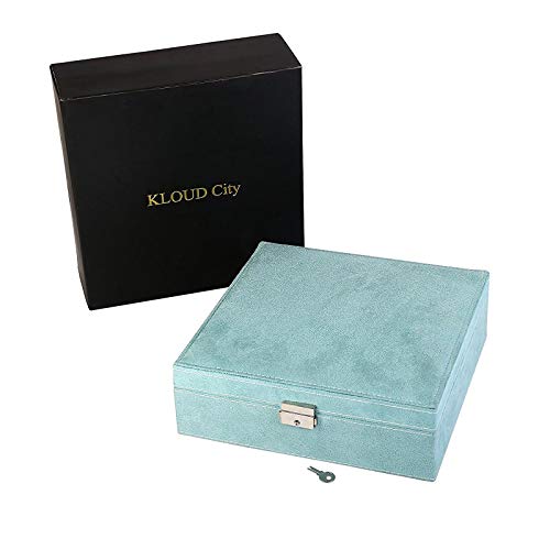Two-Layer lint Jewelry Box Organizer Display Storage case with Lock (Blue)