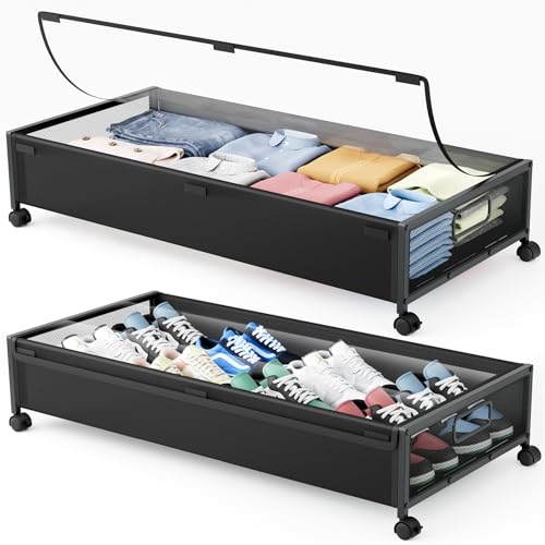 Under Bed Storage Containers with Wheels 2 Pack Un... (2 Count | Black)