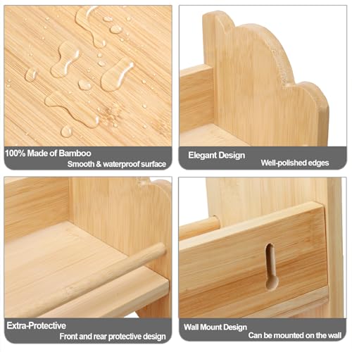 3 Tier Bamboo Spice Rack, Spice Rack Organizer, Seasoning Jars Rack Shelf Spice Organizer for Kitchen Counter or Wall Mounting, Spice Storage Holder with handles, Jars Not Included,Natural