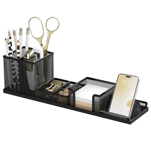 Pen Holder for Desk, 6-Piece Mesh Desk Organizer w... (Black | Metal)