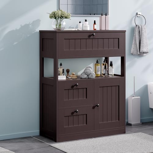Bathroom Cabinet, Modern Bathroom Floor Storage Ca... (Brown2 | Engineered Wood)