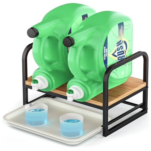 Laundry Detergent Holder Stand, Liquid Detergent Dispenser Shelf Organizer with Cleanable Drip Tray, Liquid Holder Stand Catcher for Laundry Room Organization and Storage (Flat-Black)
