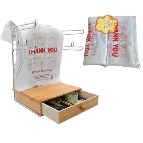 Detachable Plastic Grocery Bag Holder with Wooden... (Silver | Alloy Steel)