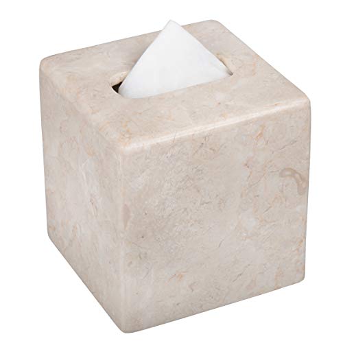 Creative Home Natural Marble Tissue Box Cover, Square Beige Tissue Holder