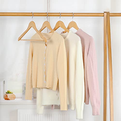 TOPIA HANGER Wooden Hangers 30 Pack, Wood Clothes Hanger Natural | Durable Coat Hanger, 360-Degree Rotatable Hook, Non-Slip Pants Bar, Shoulder Notches for Camisole Tops-CT34N30