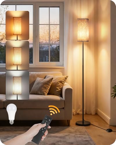 64.2” Dimmable Floor Lamp for Living Room with Rem... (Black + Beige | Metal)
