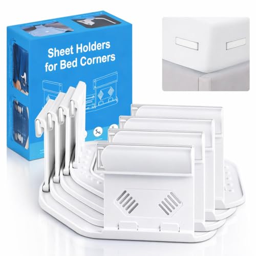 Bed Sheet Holders for Corners, Upgrade Bed Sheet Grippers Locks, 4PCS Fitted Sheet Holder Keep Sheets Firm & Tight, Non-Slip Sheet Clips for Fitted Sheets, Fit All Mattress Easy Install