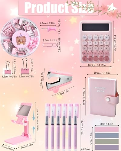 21Pcs Pink Desk Organizers and Accessories With Mesh Desk Organizer and 360°Rotating Pen Holder and a Lot of Office Pink Office Supplies Beautifully Presented in a Gift Box