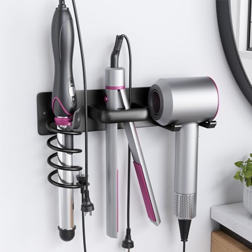 Tindbea Hair Dryer Holder Wall Mount Aluminum Alloy Hot Tools Organizer | Heavy Duty, Matte Black