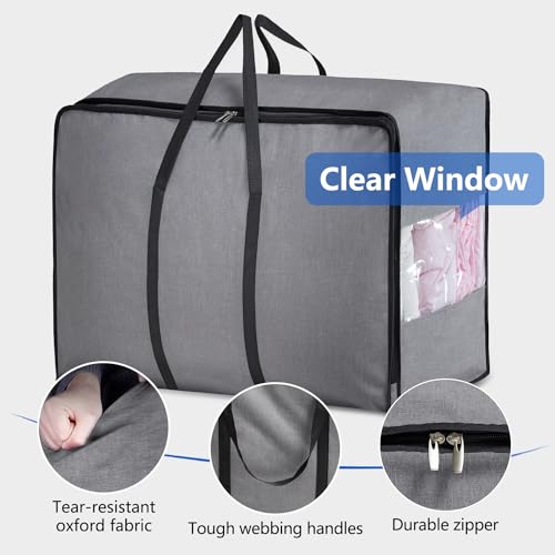 MISSLO Thick Over Size Storage Bag, Folding Organizer Bag, Under Bed Storage, College Carrying Bag for Bedding Comforters, Blanket, Clothes (Grey)