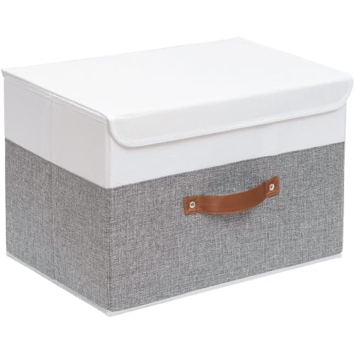 Fabric Storage Boxes with Lids,White/Grey,15.0x9.8... (White/Grey)