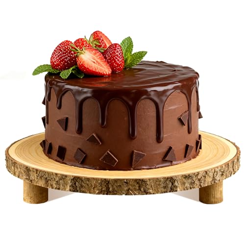 Rustic Wood Cake Stand,11-13 Inch Natural Wood Slice with Legs,Round Cake Display Stand for Weddings,Party & Birthday,Decoration