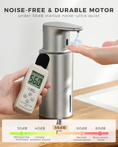 Automatic Liquid Soap Dispenser Touchless, 304 Stainless Steel Bottle Body | 16.2oz/480ml Rechargeable Dish Soap Dispenser, 3 Adjustable Liquid Levels, IPX7 Waterproof, for Kitchen Bathroom
