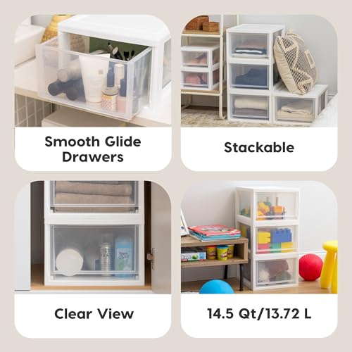 IRIS USA 3-Pack, 14.5 Qt. Stacking Drawer Storage Organizer, White | Store clothing, accessories, pantry items, and household essentials around your home with organized storage solutions