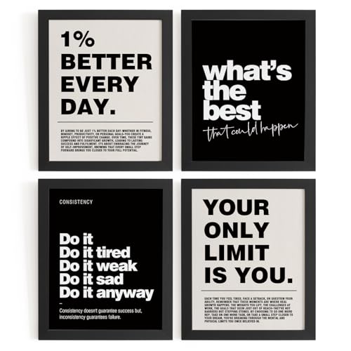 DSHFG Motivational Inspirational Office Wall Art Decor Prints Set of 4 | Black Office Motivational Wall Decor Trendy Retro Positive Affirmations Quotes Wall Decor Posters, 8x10 Unframed