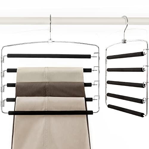 Pants Hangers Space Saving, 2-Pack Swing Arm Pants... (2 Count | Black | Metal, Eva foam)