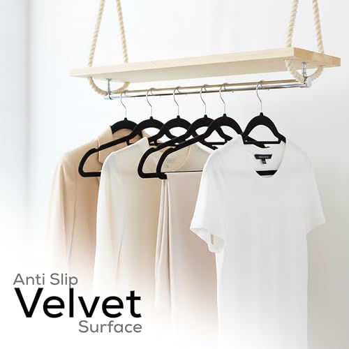 Utopia Home Velvet Hangers 100 Pack – Premium Hangers with Tie Bar - Black | Non-Slip Slim Clothes & Coat Hangers with Tie Bar, Space-Saving Heavy Duty Design, 360° Swivel Hook