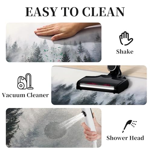 ORTIGIA Misty Forest Bathroom Rug, 16x24 Black Thin Bath Mat Doormat Floor Mat Absorbent Quick Dry Non Slip, Diatomaceous Mud Mats with Rubber Backing for Shower Tub Sink Laundry Kitchen Doorway