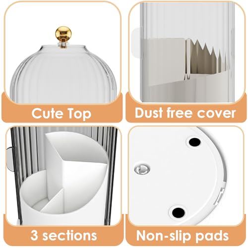 YOOLENS Makeup Brush Holder with Lid 360 Rotating Clear Dustproof Make Up Organizers for Vanity Bathroom Countertop, Transparent | with Lid