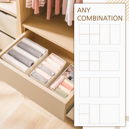 15 Pack Drawer Organizer for Clothes, Foldable Dresser Dividers with 3 Sizes, Fabric Storage Bins – Beige