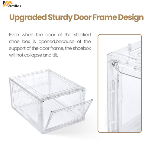 12 Pack Clear Shoe Storage, Stackable Shoe Organizer, Shoe Boxes for Closet | Plastic Shoe Containers with Magnetic Door, Sturdy Sneaker Storage Organizer, Shoe Cabinet Fit up to US Size 12
