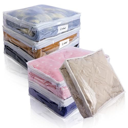Clear Zippered Plastic Clothes Storage Bags, 6 Pac... (6 Count | White)