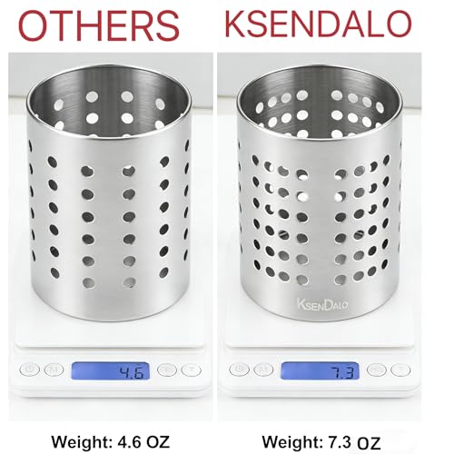 SUS304 Small Stainless Steel Utensil Holder for Countertop, Silver | 18/8 Stainless Silverware Utensil Drying Rack, Sturdy Rust Resistant, 5.32inch Tall, Dishwasher Safe