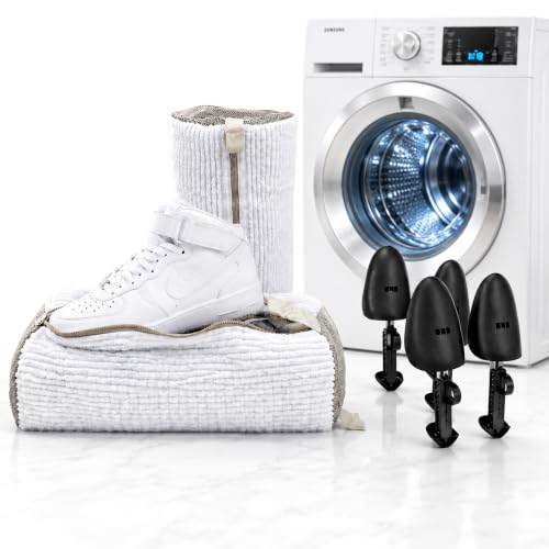 Shoe Washing Machine Bag - 360° Deep Cleaning White Laundry Shoe Bag for Washer and Dryer With Adjustable Shoes Trees - 2pc Reusable Shoe Cleaning Bag for Sneaker Tennis Shoes Unstain Cleaner Kit