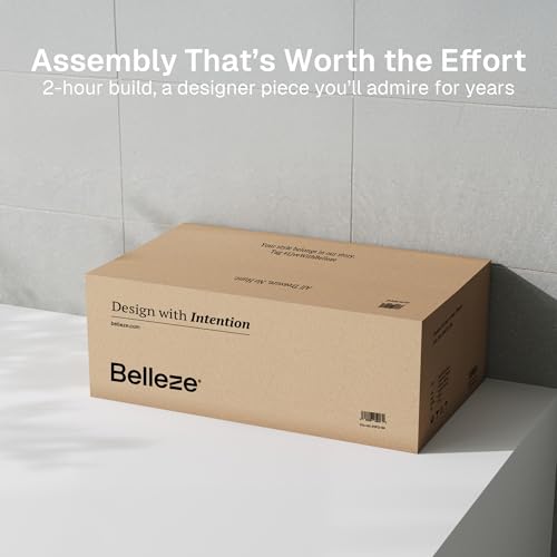 BELLEZE 65 Inch Fluted Buffet Cabinet with Storage, Symmetrical Arc Accent Sideboard Large Console Table for Dining Room, Kitchen, and Living Room (Caramel Brown)