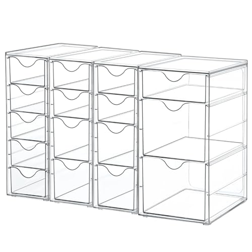Vtopmart 4 Set Acrylic Desk Organizer with 16 Drawers for Office, Makeup | Clear Storage Drawers for Office Supplies, Desktop Organization for Makeup, Jewelry, Art Crafts, Bead, Pen, Stationary