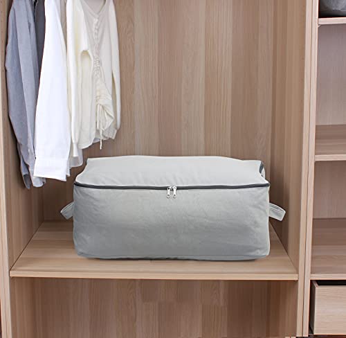 Breathable & Durable Canvas Storage Bags, Light Gray, 2-pack | Large Wardrobe Organizer, Zipper Closure, Lockable, 65 x 47 x 22 cm, Fits Beddings/Comforters/Pillows