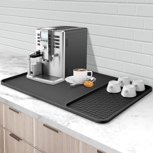 Silicone Coffee Mat, 24''x16'' Bar Mat with Detach... (Black | Silicone)