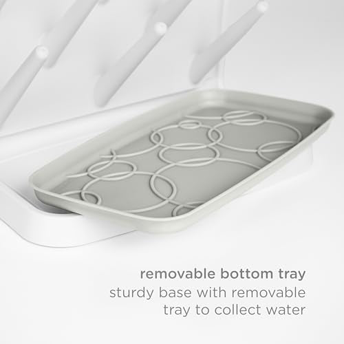 Ubbi Vertical Baby Bottle Drying Rack, Space Saving Countertop Bottle Dryer | 13-Peg Bottle Drying Rack Removable Drain Tray, Baby Organizer for Pump Parts, Pacifiers & Accessories, Dishwasher Safe, Oat