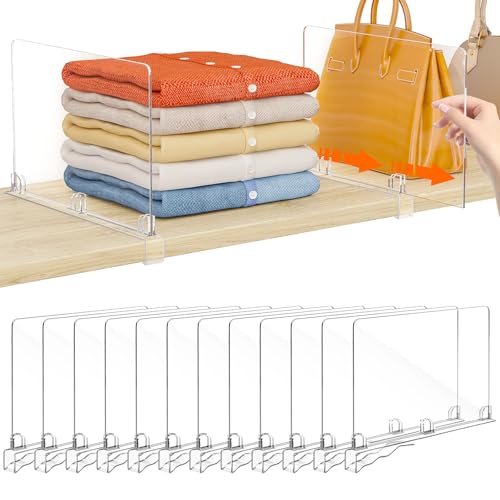 Fixwal 12 PCS Clear Acrylic Closet Shelf Dividers