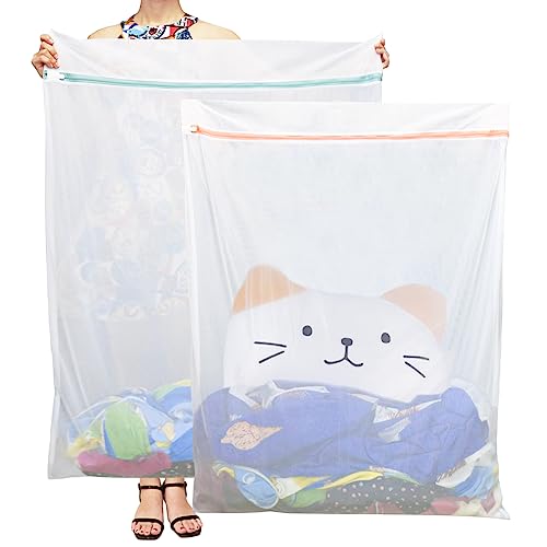 Tenn Well 2Pk 43x35" Extra Large Mesh Laundry Bags Jumbo for Blankets | Mesh bags for delicates, coats, blankets, bedding, toys, pet items, washing machine safe