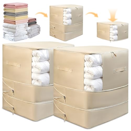 2 Pack Space Saving Comforter Storage Bag with Han... (2 Count | Beige | Nylon)