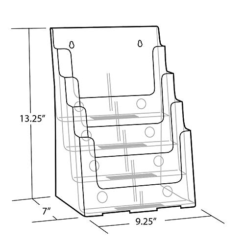 Azar Displays 252376 Four Tier, Four Pocket Letter Brochure File Holder for Flyer, Office Supplies, Paper Document or Magazines, Clear Organizer for Wall and Counter Desktop Stand, 8.5" x 11"
