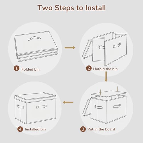 CHICVITA 4-Pack Large Fabric Storage Bins with Lids for Shelves, Ivory | 17.1" x 11.2" x 11.6" Decorative Storage Boxes with Handles for Clothes Fit Closet, Toy Box with Support Plate for Playroom