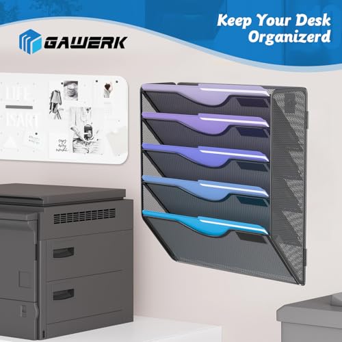 5 Tier Hanging Wall File Organizer, Mesh Mail Paper Orgnization Hanging File Folder Holder for Home Office, Black
