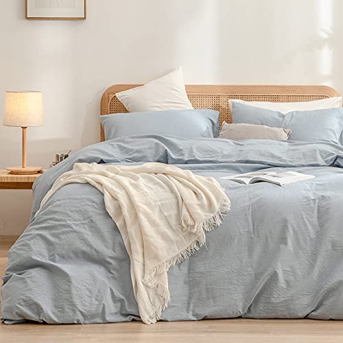 Cotton Solid Duvet Cover Set Linen Feel Cornflower... (Cotton)