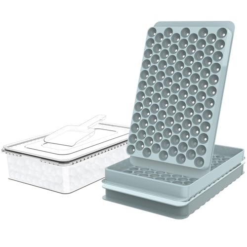 Mini Ice Cube Trays for Freezer with Lid, 0.55" Pebble Ice | 2 Trays-Blue, with Ice Box & Scoop. for Iced Coffee, Bottles, Juice & Everyday Drinks, Easy Twist Release, Stackable