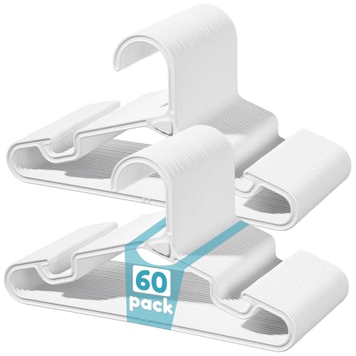 Vtopmart 60 Pack Kids Hangers, 11 inch Baby Clothes Hangers for Closet, StackFit Interlocking Toddler Hanger for Pants, Dress, Skirt, Space-Saving Children Hangers with Non-Slip Shoulder Grooves