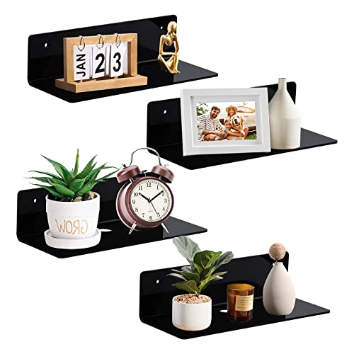 9 Inch Acrylic Floating Shelf No Drill Adhesive Wa... (4 Count | Black)
