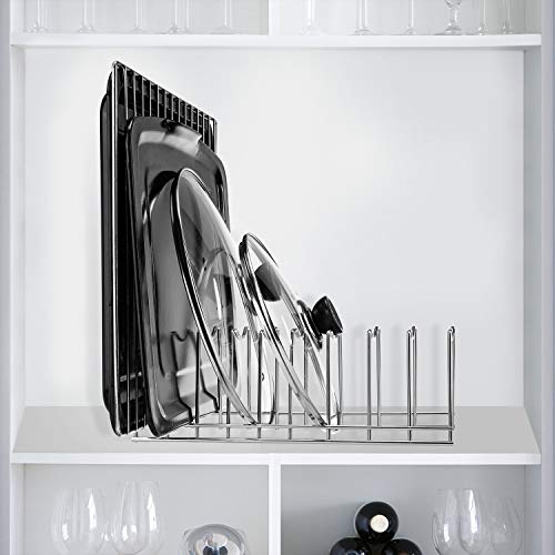 Pot Lid Organizer, Kitchen Pot Lid Rack Holder, Rest Cutting Board, Baking Sheet, Stainless Steel (Silver, 1)