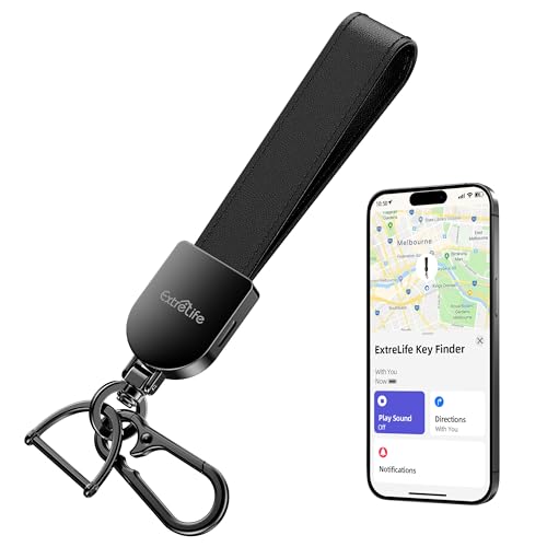 Keychain, Works with Apple Find My, Leather Car Keychain for Women and Men, Car Key Fob Holder, Key Chain with GPS Tracker, Anti-Lost Smart Keys Finder, Rechargeable, Black