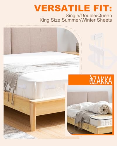 eZAKKA Bed Sheet Holders for Corners, 4-Pack Heavy-Duty Sheet Clips, White | Upgrade Mattress Clips with Secure Locks, Keep Bed Sheets Firm & Tight, White Fasteners for All Mattress Sizes