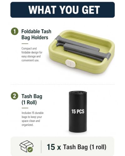 Portable Trash Bag Holder – Foldable & Lightweight Trash Bag Stand, Collapsible Trash Can for Camping, Outdoor, Car & Home Use – Easy Assembly, Compact Storage, Includes 15PCS Bags