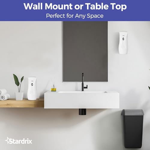 Stardrix Automatic Air Freshener Dispensers (2-Pack), Aerosol Spray Machines, Wall Mounted or Freestanding, Adjustable Timer for Scent Release in Bathroom, Office, Commercial & Home – White