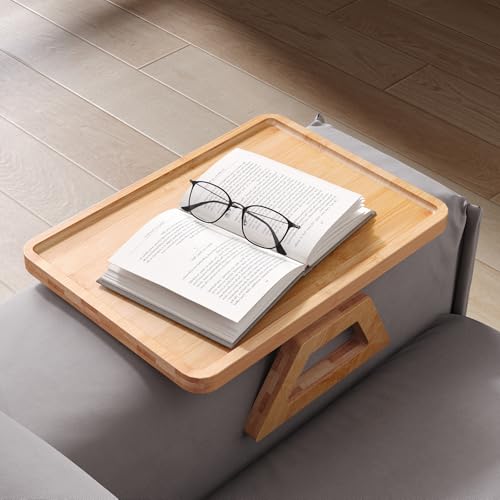 Couch Arm Tray,Bamboo Folding Sofa Tray,Sofa Armrest Trays Clip-On Couch Desk for Drinks,Snacks,Phone,Remote Control(Natural)